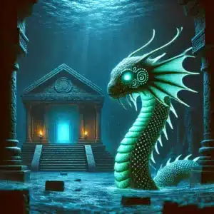 The glowing sea serpent guarding the labyrinth