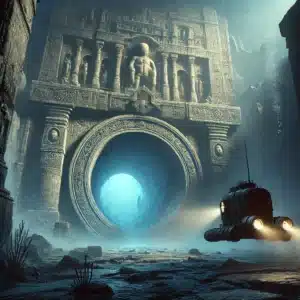 The submersible approaching the labyrinth entrance