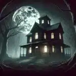 A mysterious old house in a dark, foggy forest without a shadow